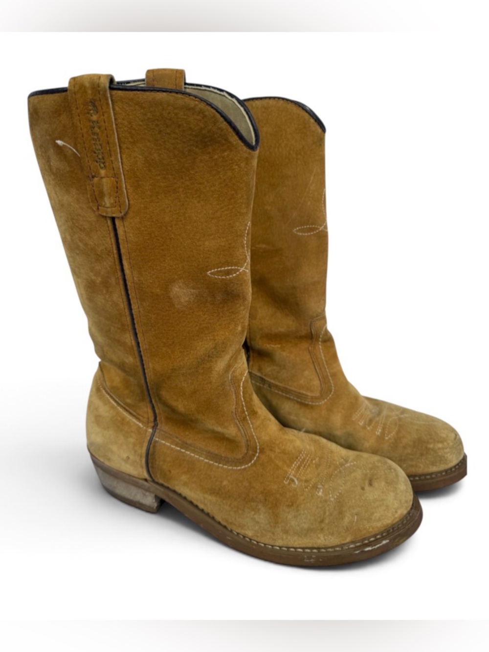 Vintage Knapp Men’s Suede Mid-Calf Heeled Western Work Boots - Tan- 9